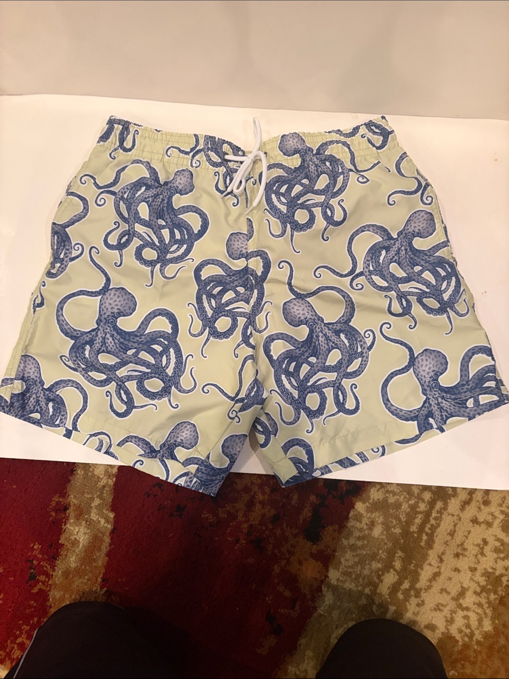 Men's Blue Octopus Print Swim Hybrids - Light Beige Background